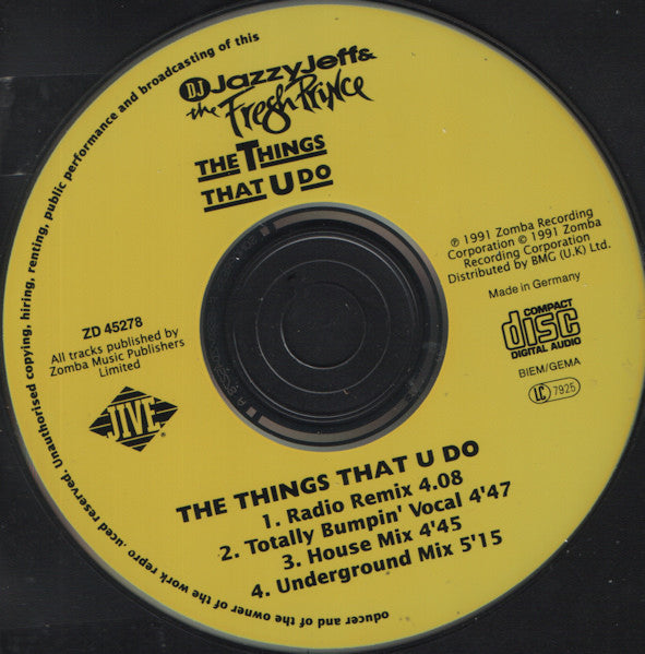 DJ Jazzy Jeff & The Fresh Prince : The Things That U Do (CD, Single)