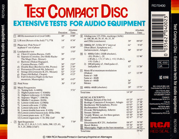 Unknown Artist : Test Compact Disc - Extensive Tests For Audio Equipment (CD)
