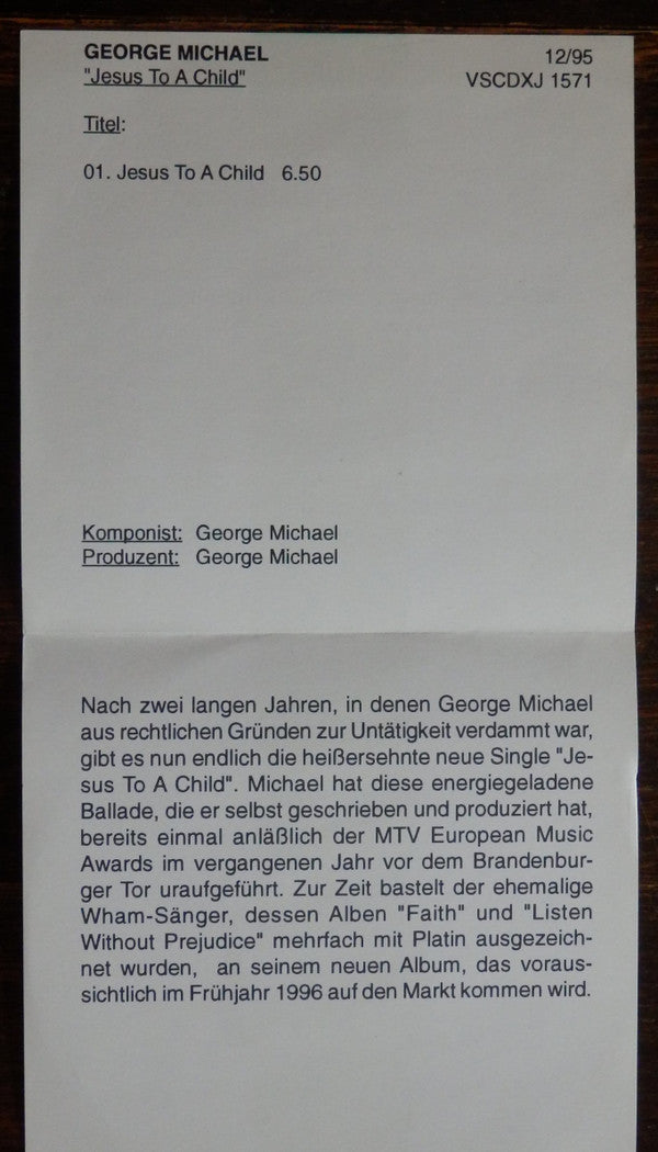 George Michael : Jesus To A Child (CD, Single, Promo)