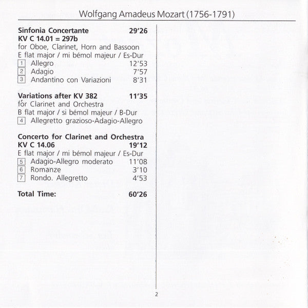 Wolfgang Amadeus Mozart, Mi-Young Chon, Dieter Klöcker, Karl-Otto Hartmann, Jan Schröder, The Czech Philharmonic Chamber Orchestra : Sinfonia Concertante For Oboe, Clarinet, Basson, Horn and Orchestra KV C 14.01 (CD, Album)