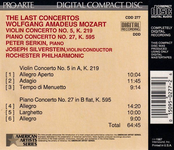 Peter Serkin, Rochester Philharmonic Orchestra, Joseph Silverstein : Mozart - Violin Concerto No.5, Piano Concerto No.27 (CD, Album)