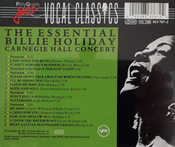 Billie Holiday : The Essential Billie Holiday - Carnegie Hall Concert (CD, Album, RE)