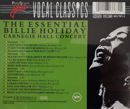 Billie Holiday : The Essential Billie Holiday - Carnegie Hall Concert (CD, Album, RE)
