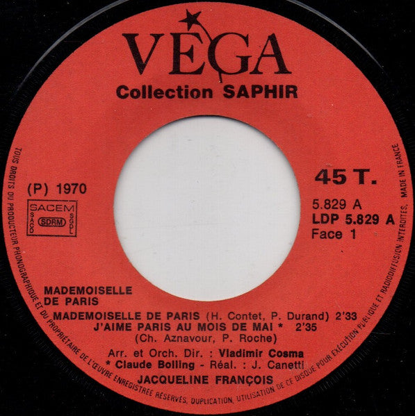 Jacqueline François : Mademoiselle De Paris (7", EP)