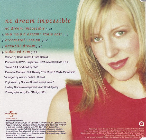 Lindsay Dracass : No Dream Impossible (CD, Single, Enh)