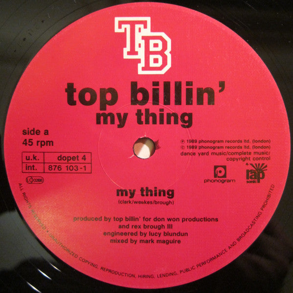 Top Billin : My Thing (12", Single)