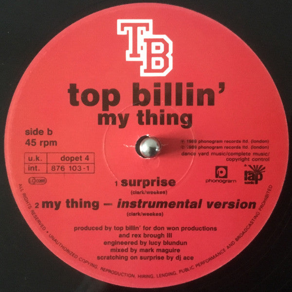 Top Billin : My Thing (12", Single)