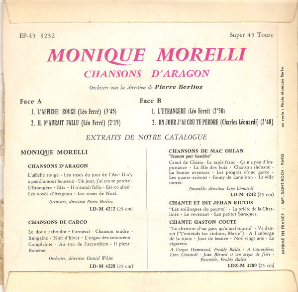 Monique Morelli : Chansons D'Aragon (7", EP)
