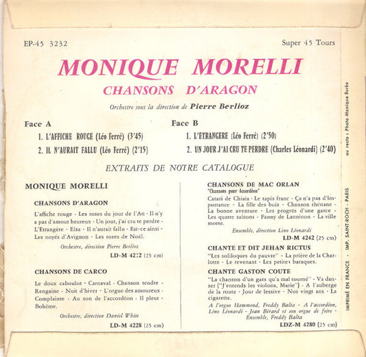 Monique Morelli : Chansons D'Aragon (7", EP)