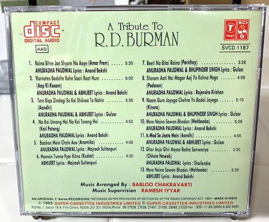 Anuradha Paudwal, Bhupinder Singh, Abhijeet : A Tribute To R.D. Burman  (CD, Album)