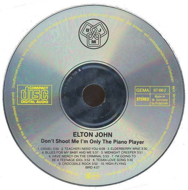 Elton John : Don't Shoot Me I'm Only The Piano Player (CD, Album, RE)