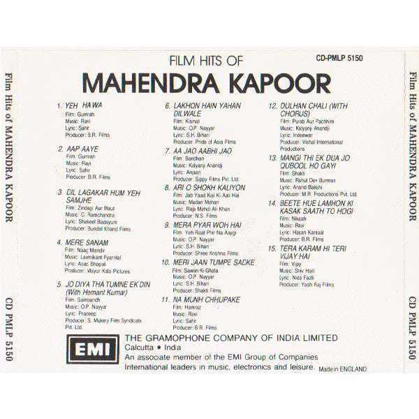 Mahendra Kapoor : Film Hits Of Mahendra Kapoor (CD, Comp)