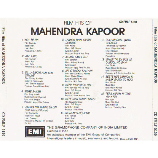 Mahendra Kapoor : Film Hits Of Mahendra Kapoor (CD, Comp)