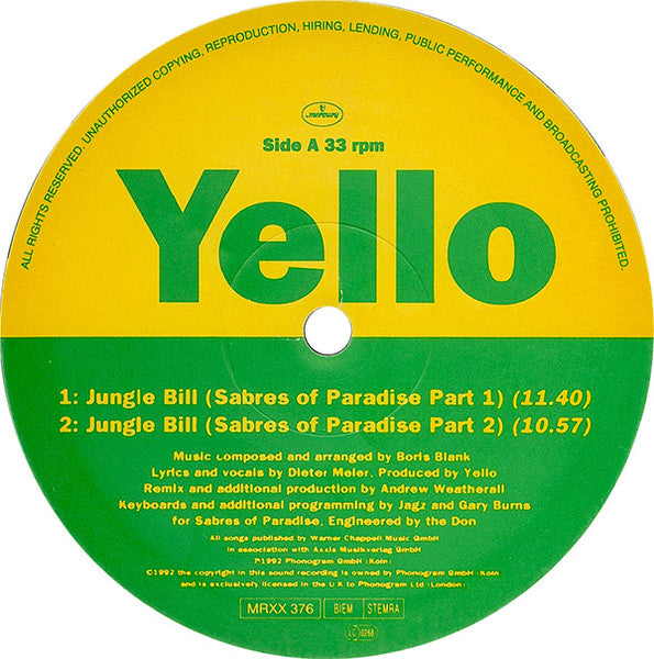 Yello : Jungle Bill (The Andrew Weatherall Mixes) (12", Single, Ltd)