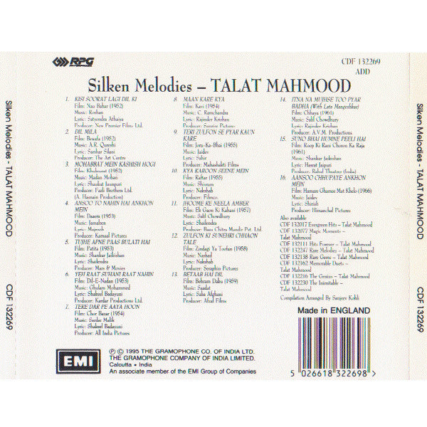 Talat Mahmood : Silken Melodies (CD, Comp)