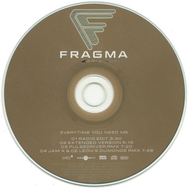 Fragma Feat. Maria Rubia : Everytime You Need Me (CD, Maxi)