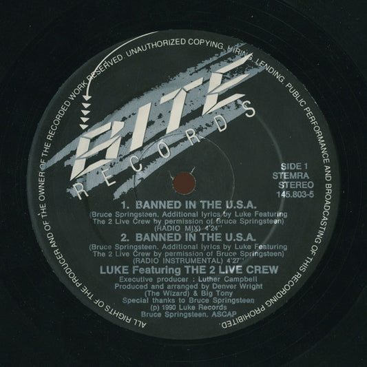 Luke Featuring The 2 Live Crew : Banned In The USA (12", Maxi)