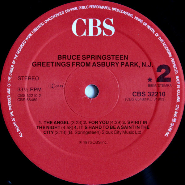 Bruce Springsteen : Greetings From Asbury Park N.J. (LP, Album, RE)