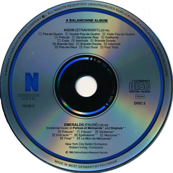 Pyotr Ilyich Tchaikovsky, Paul Hindemith, Igor Stravinsky, Gabriel Fauré - New York City Ballet Orchestra, Robert Irving (2) : A Balanchine Album: Serenade - The Four Temperaments - Agon - Emeralds (2xCD)