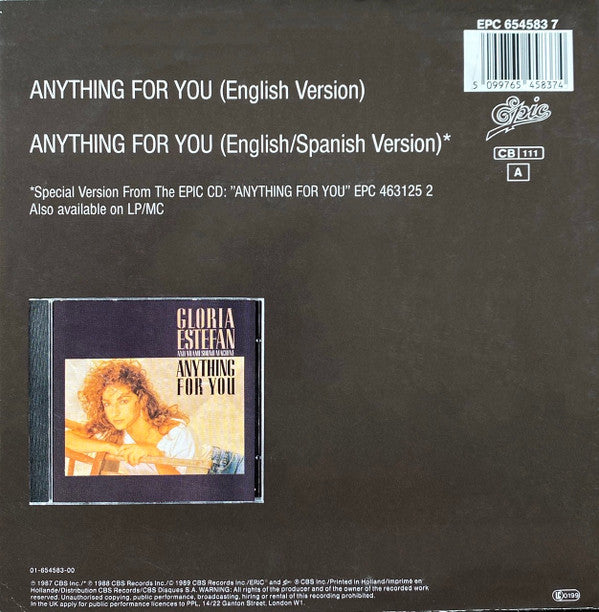 Gloria Estefan And Miami Sound Machine* : Anything For You (7", Single, RE)