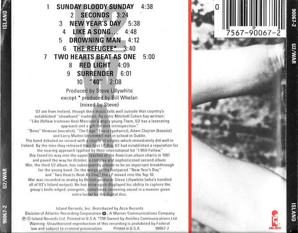U2 : War (CD, Album, RE, JVC)