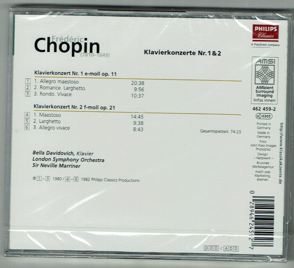 Frédéric Chopin / Bella Davidovich | London Symphony Orchestra | Sir Neville Marriner : Piano Concertos Nr. 1 & 2 (CD, Album, RE)