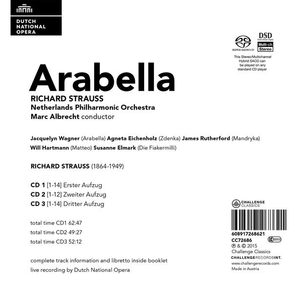 Richard Strauss, Nederlands Opera Koor, Nederlands Philharmonisch Orkest (2), Marc Albrecht (2) : Arabella (3xSACD, Hybrid, Multichannel, Album)