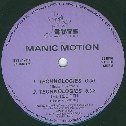 Manic Motion : Technologies / Sidelines (12")