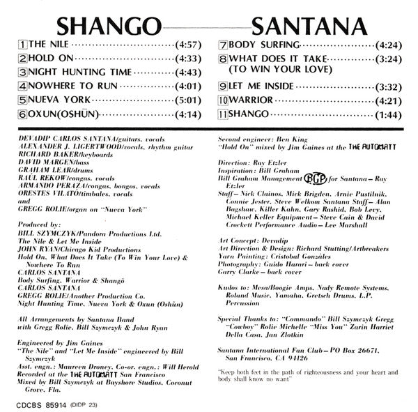 Santana : Shango (CD, Album, Pre)
