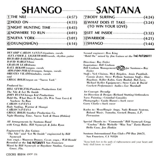 Santana : Shango (CD, Album, Pre)