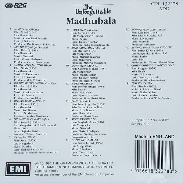 Various : The Unforgettable Madhubala (CD, Comp)