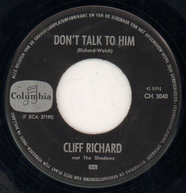 Cliff Richard & The Shadows : Don't Talk To Him (7", Single)