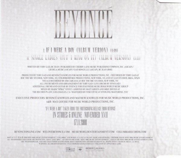 Beyoncé : If I Were A Boy (CD, Single)