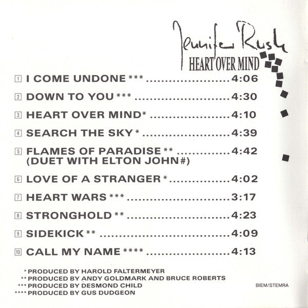 Jennifer Rush : Heart Over Mind (CD, Album)
