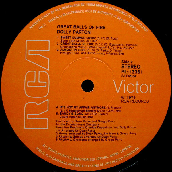 Dolly Parton : Great Balls Of Fire (LP, Album, Gat)