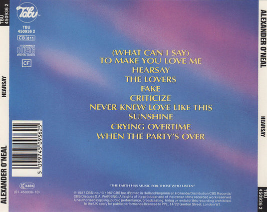 Alexander O'Neal : Hearsay (CD, Album, CSR)
