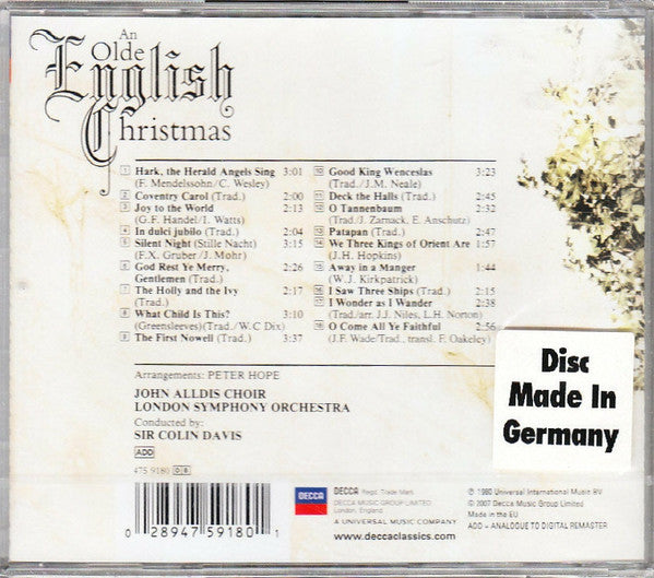 John Alldis Choir, London Symphony Orchestra, Sir Colin Davis : An Olde English Christmas (CD, Album, RE, RM)