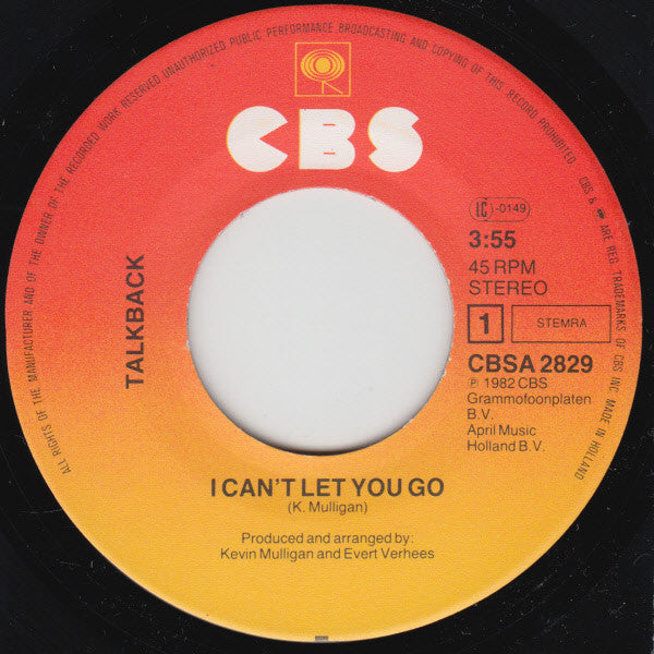 Talkback (2) : I Can't Let You Go (7", Single)
