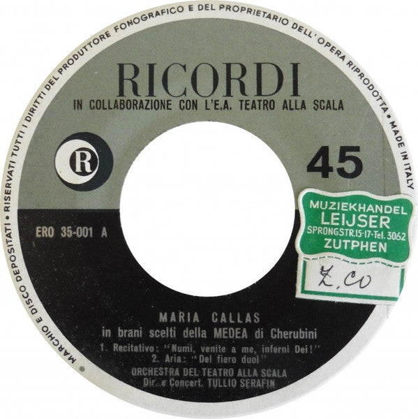 Maria Callas, Orchestra Del Teatro Alla Scala Direttore: Tullio Serafin : Brani Scelti Della Medea Di Luigi Cherubini (7", EP)