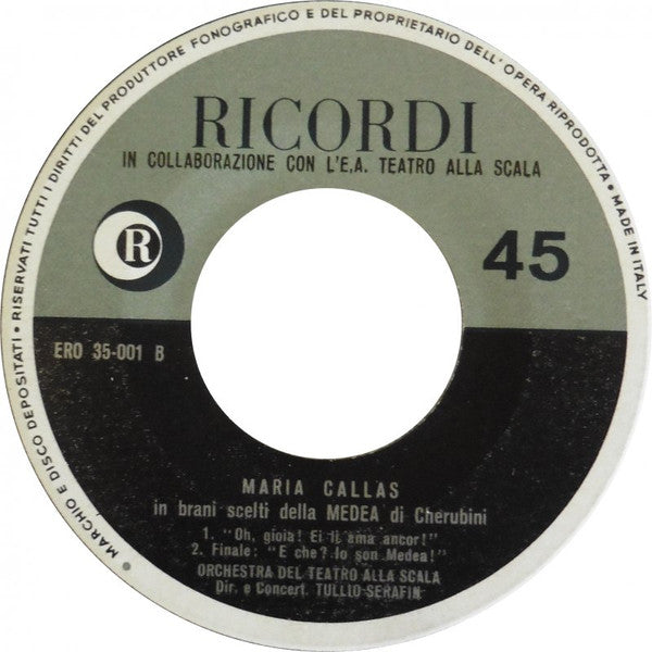 Maria Callas, Orchestra Del Teatro Alla Scala Direttore: Tullio Serafin : Brani Scelti Della Medea Di Luigi Cherubini (7", EP)