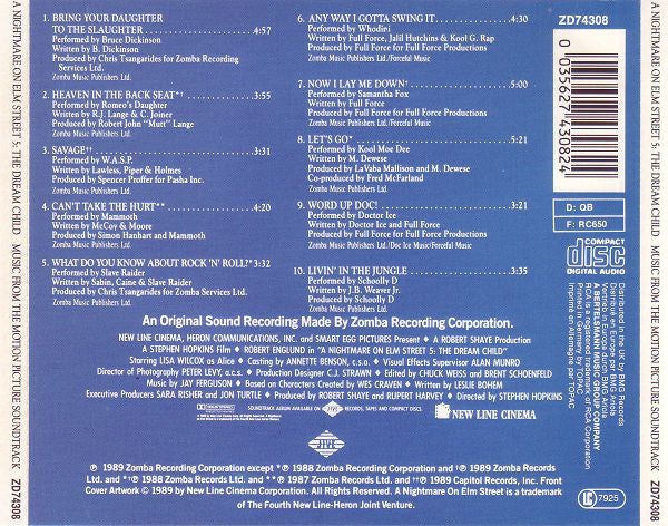 Various : A Nightmare On Elm Street 5: The Dream Child (Music From The New Line Cinema Motion Picture Soundtrack) (CD, Comp)