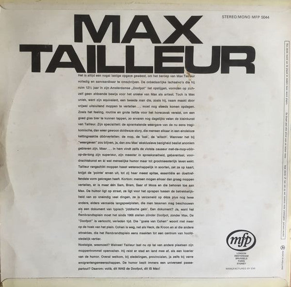 Max Tailleur : 12½ Jaar Doofpot (LP, Album, Mono)
