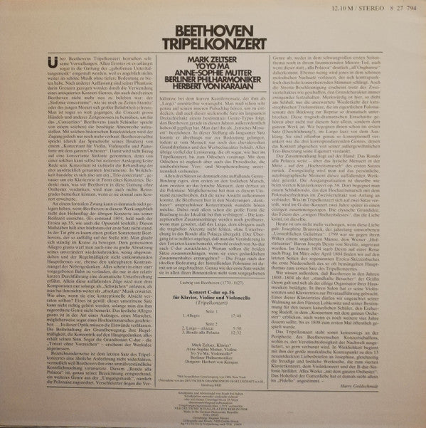Ludwig van Beethoven, Mark Zeltser, Yo-Yo Ma, Anne-Sophie Mutter, Berliner Philharmoniker, Herbert von Karajan : Tripelkonzert (LP, RE)