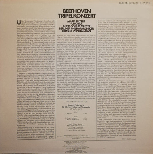 Ludwig van Beethoven, Mark Zeltser, Yo-Yo Ma, Anne-Sophie Mutter, Berliner Philharmoniker, Herbert von Karajan : Tripelkonzert (LP, RE)