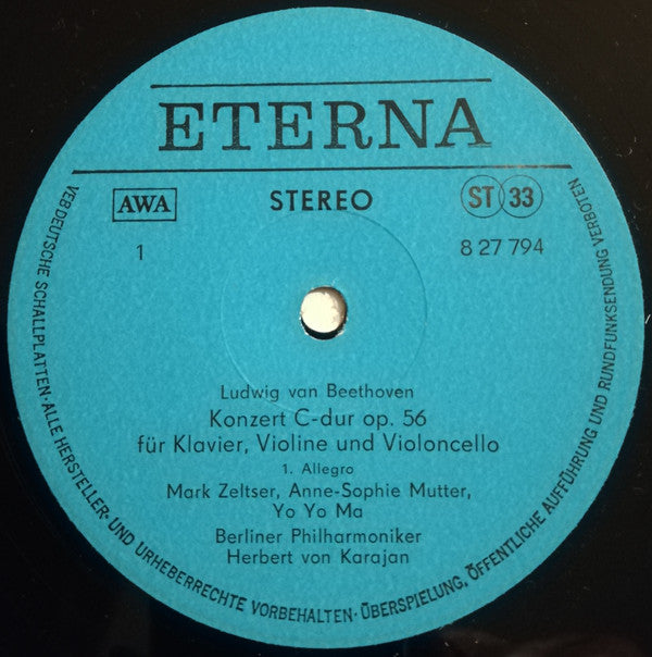 Ludwig van Beethoven, Mark Zeltser, Yo-Yo Ma, Anne-Sophie Mutter, Berliner Philharmoniker, Herbert von Karajan : Tripelkonzert (LP, RE)