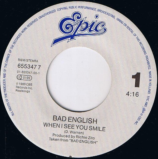 Bad English : When I See You Smile (7", Single)
