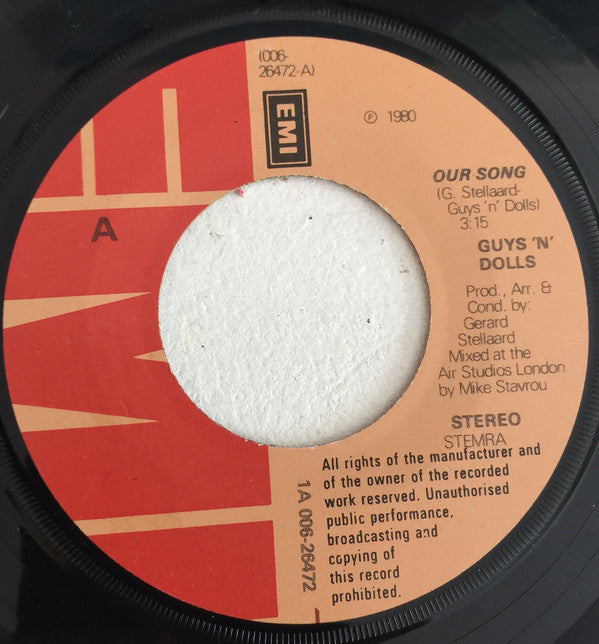 Guys 'n Dolls : Our Song (7", Single)