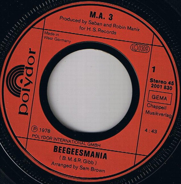 M.A.3 : Beegeesmania (7", Single, Lar)