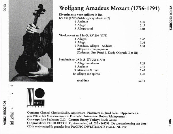 Wolfgang Amadeus Mozart, Emmy Verhey, Concertgebouw Chamber Orchestra, Eduardo Marturet : Divertimento K 137 / Violinconcerto K 216 / Symphony K 201 (CD, Album)