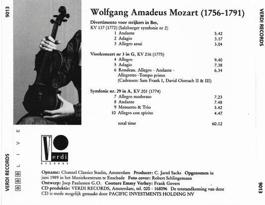 Wolfgang Amadeus Mozart, Emmy Verhey, Concertgebouw Chamber Orchestra, Eduardo Marturet : Divertimento K 137 / Violinconcerto K 216 / Symphony K 201 (CD, Album)
